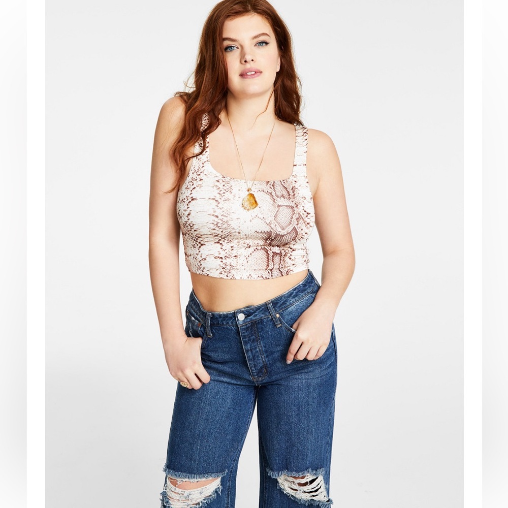 Bar III Women's Cropped Printed Tank Top Snake Pyth